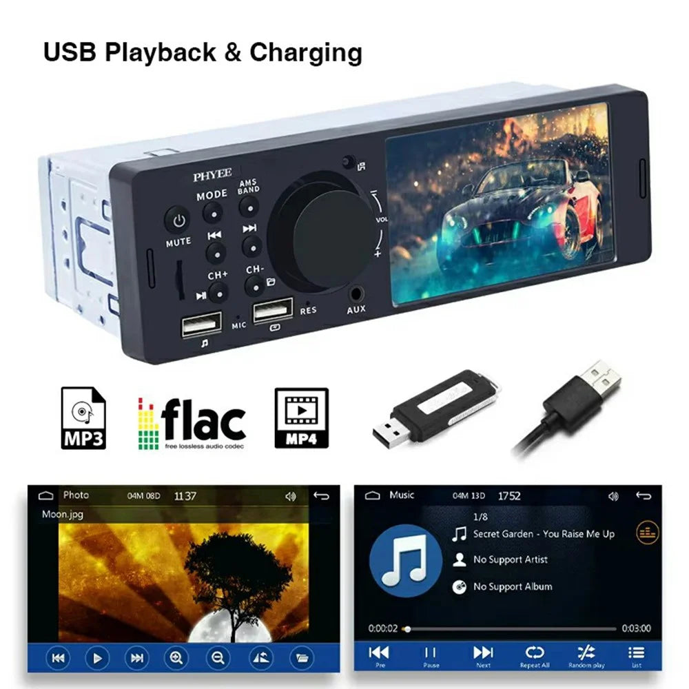F7805C Wired CarPlay 4.1 Inch Touch Screen MP5 Car Radio Bluetooth-Compatible SD AUX USB 7 Color Lights Multimedia Player - 6