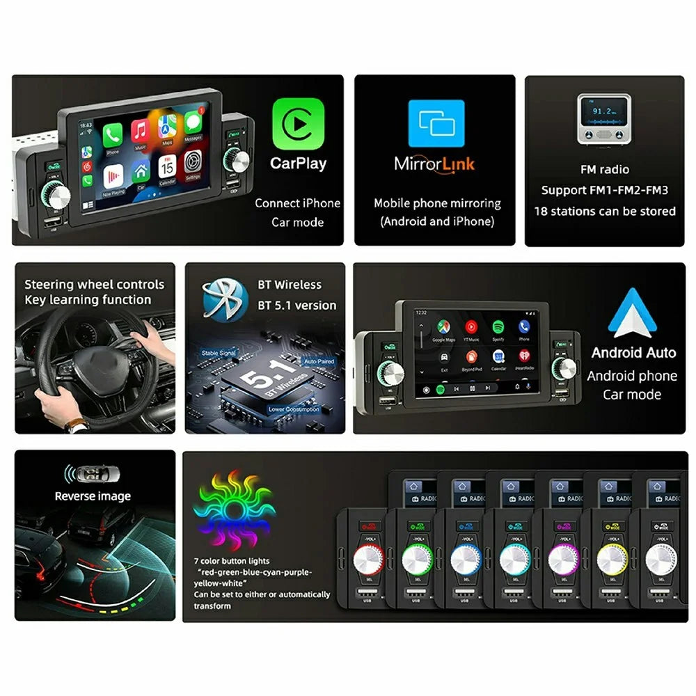 SW-151C Wired CarPlay 5 Inch Touch Screen MP5 Car Radio Bluetooth-Compatible Multimedia Player - 2