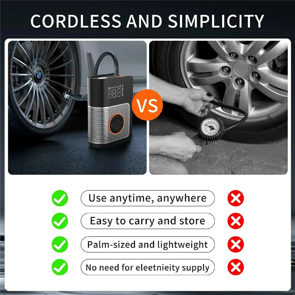 Portable Mini Air Compressor for Car Digital Display Wireless Tire Inflator Smart Pump with LED Light - 3