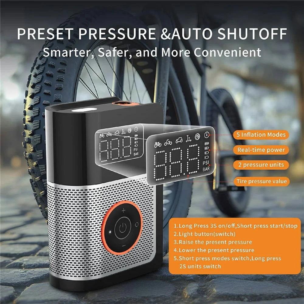 Portable Mini Air Compressor for Car Digital Display Wireless Tire Inflator Smart Pump with LED Light - 4