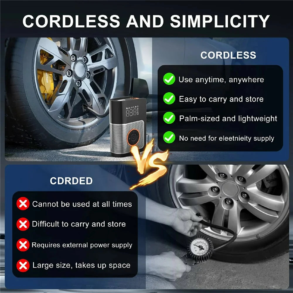 Portable Mini Air Compressor for Car Digital Display Wireless Tire Inflator Smart Pump with LED Light - 7