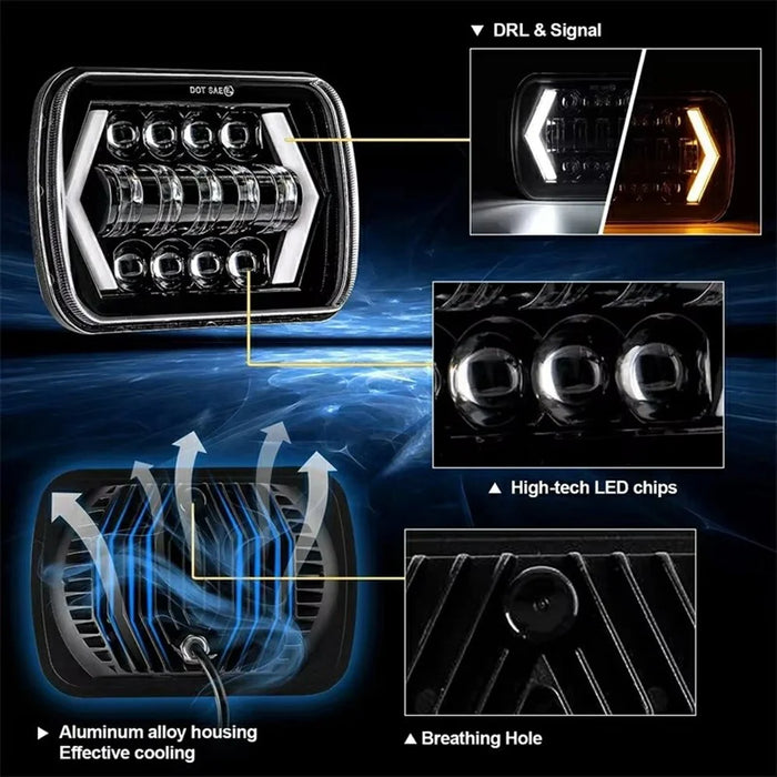 7 Inch 13-LED Arrow Design Square Head Lamp IP67 Waterproof Car Daytime Running Light - 3