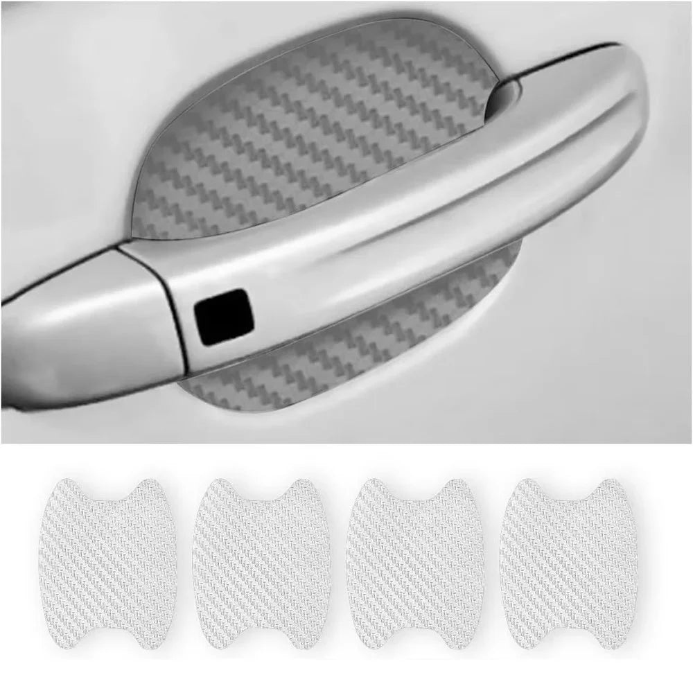 4Pcs Car Door Handle Cup Protector Carbon Fiber Sticker Anti Scratch Paint Protection Decal - White - 2