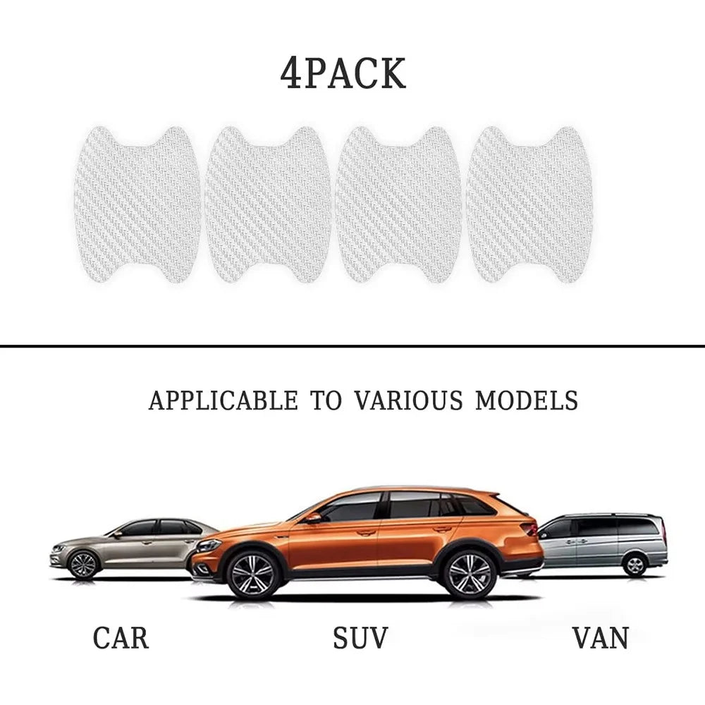 4Pcs Car Door Handle Cup Protector Carbon Fiber Sticker Anti Scratch Paint Protection Decal - White - 4