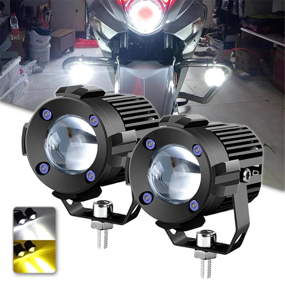 2Pcs Motorcycle LED Spotlight Aluminum Shell White Yellow Light High Power Headlight with Cooling Fan - 2