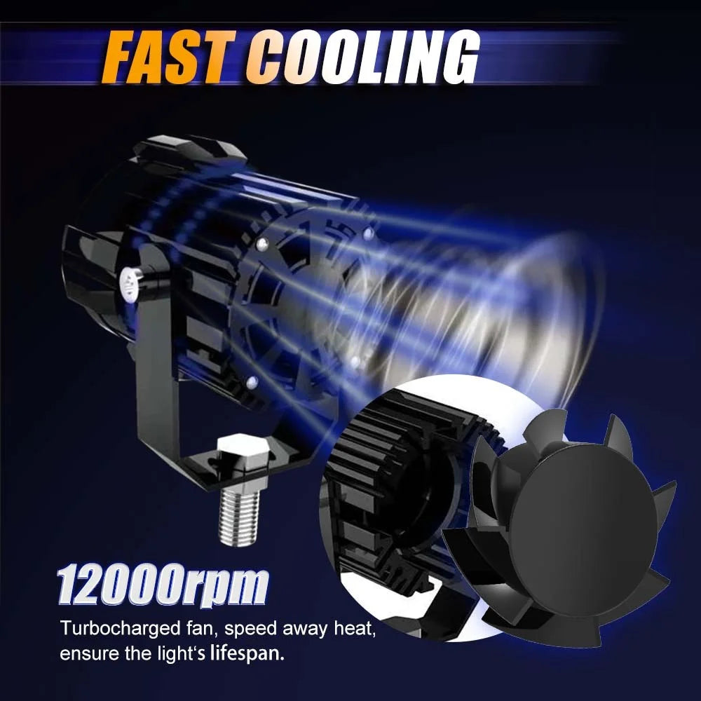 2Pcs Motorcycle LED Spotlight Aluminum Shell White Yellow Light High Power Headlight with Cooling Fan - 3