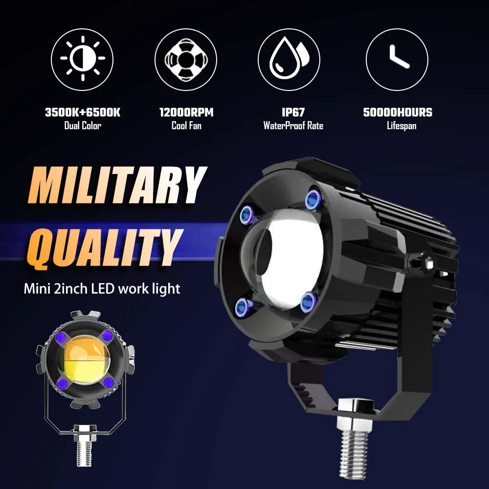 2Pcs Motorcycle LED Spotlight Aluminum Shell White Yellow Light High Power Headlight with Cooling Fan - 4