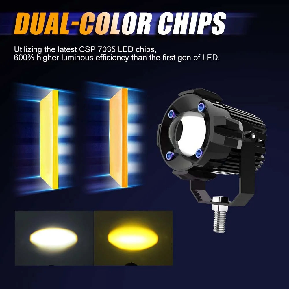 2Pcs Motorcycle LED Spotlight Aluminum Shell White Yellow Light High Power Headlight with Cooling Fan - 6