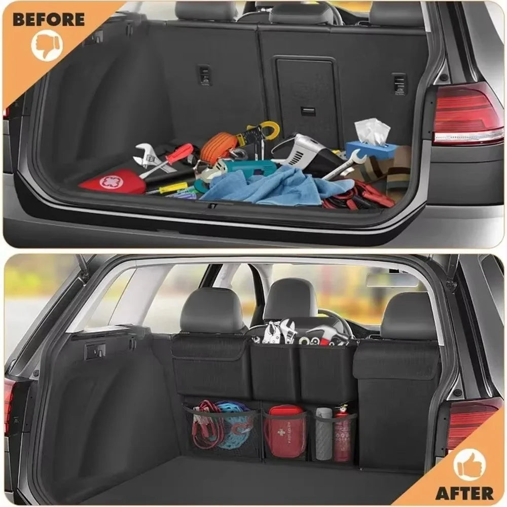 Car Trunk Organizer Sundries Storage Bag Oxford Cloth Multi-Pocket Backseat Hanging Pouch - Black - 3