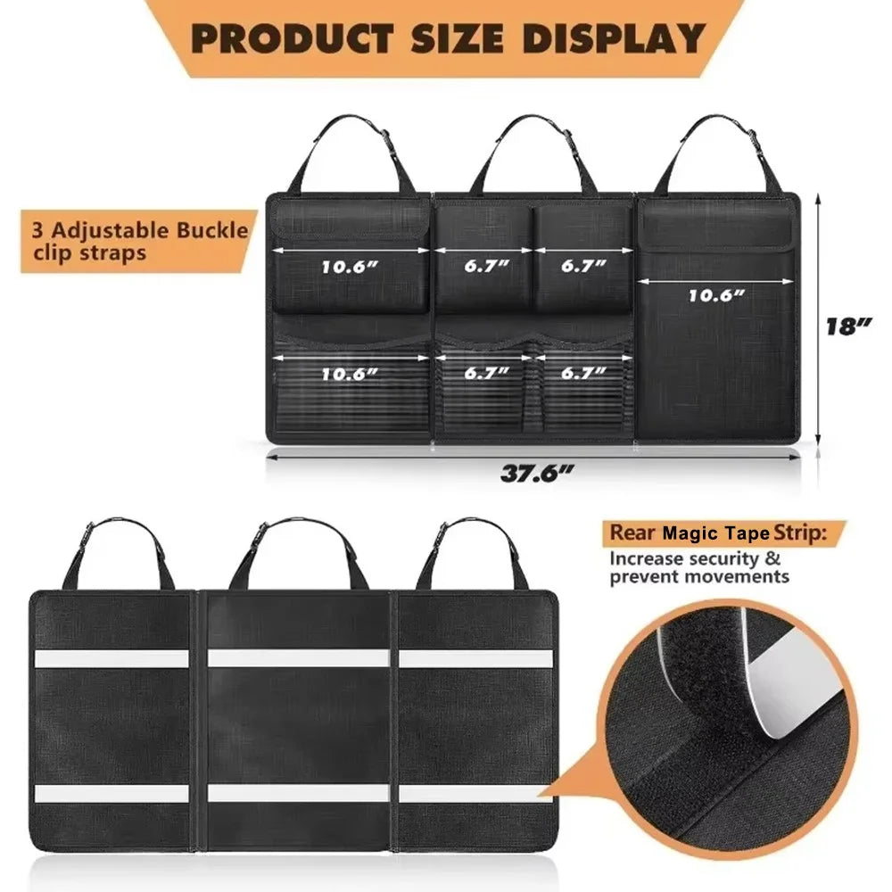 Car Trunk Organizer Sundries Storage Bag Oxford Cloth Multi-Pocket Backseat Hanging Pouch - Black - 7