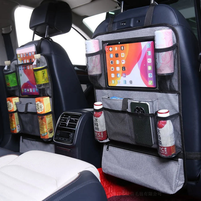 Car Seat Back Organizer with Transparent Pocket Oxford Fabric Storage Bag Multi-Pocket Hanging Pouch - Grey - 2