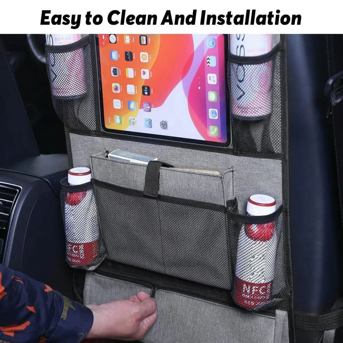 Car Seat Back Organizer with Transparent Pocket Oxford Fabric Storage Bag Multi-Pocket Hanging Pouch - Grey - 3