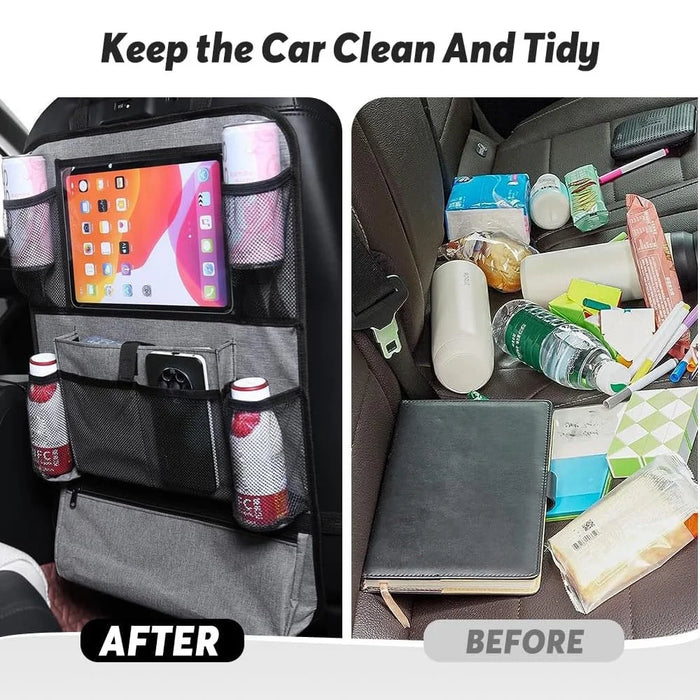 Car Seat Back Organizer with Transparent Pocket Oxford Fabric Storage Bag Multi-Pocket Hanging Pouch - Grey - 4