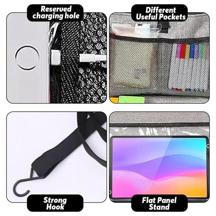 Car Seat Back Organizer with Transparent Pocket Oxford Fabric Storage Bag Multi-Pocket Hanging Pouch - Grey - 7