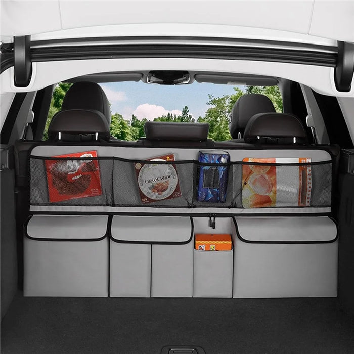 Multi-Pocket Car Back Seat Organizer Oxford Cloth Large Capacity Storage Bag Trunk Hanging Pouch - Beige - 4