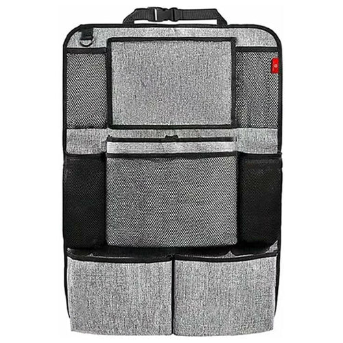 600D Oxford Fabric Car Seat Back Organizer with Tablet Holder Multi Pocket Storage Bag Kick Mat - Grey - 1