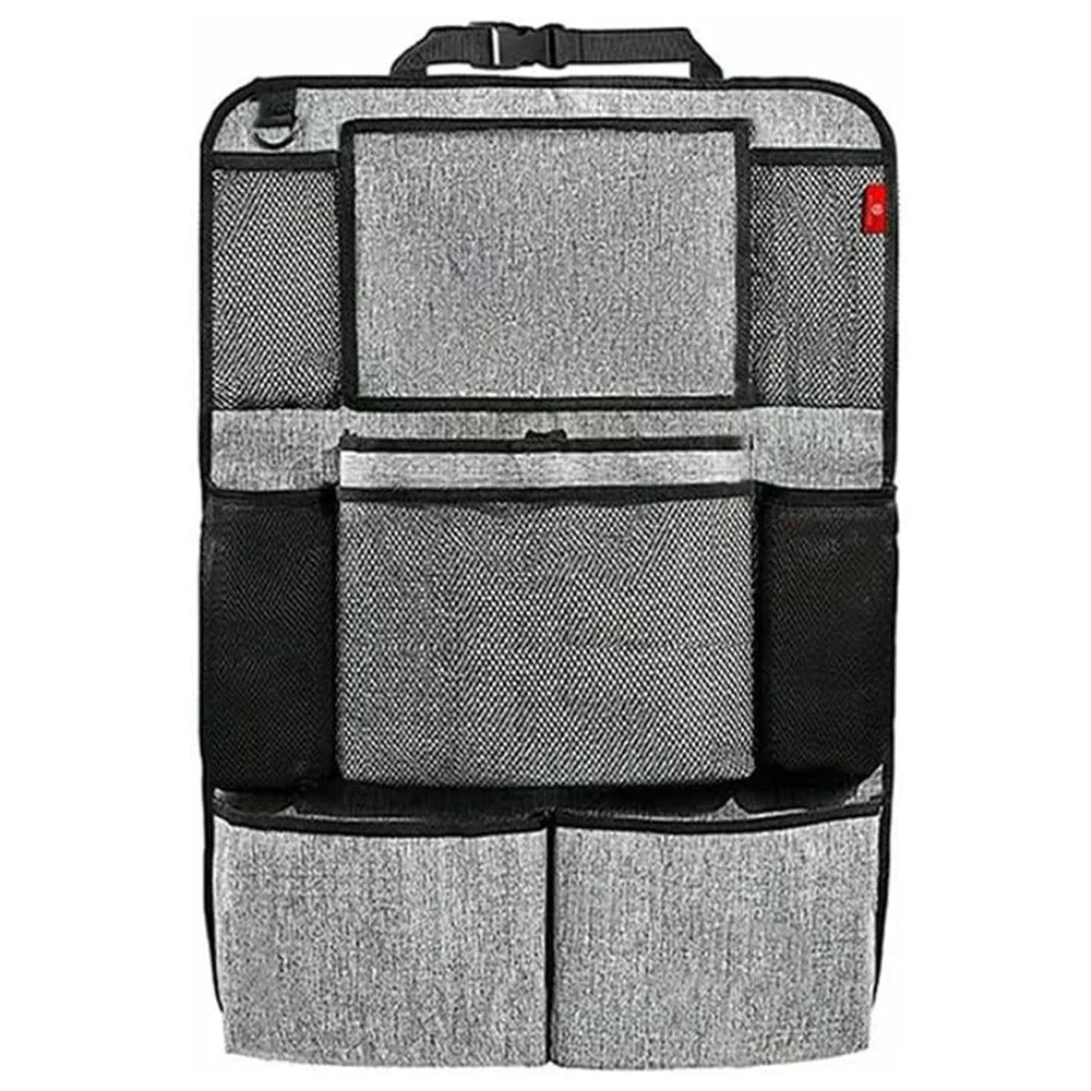 600D Oxford Fabric Car Seat Back Organizer with Tablet Holder Multi Pocket Storage Bag Kick Mat - Grey - 1