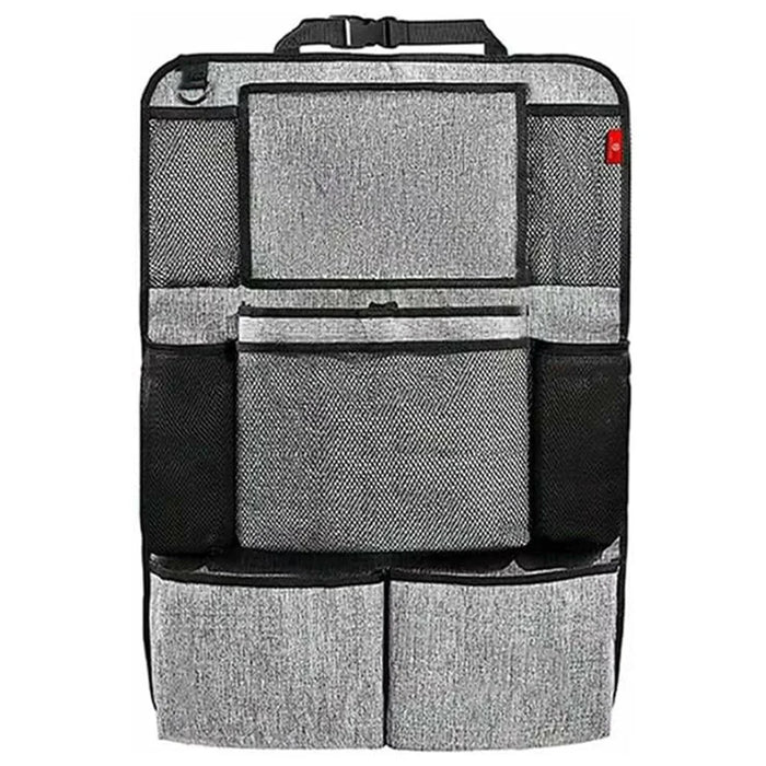 600D Oxford Fabric Car Seat Back Organizer with Tablet Holder Multi Pocket Storage Bag Kick Mat - Grey - 1