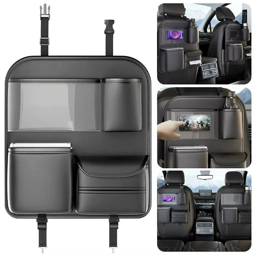 Car Seat Organizer Back Seat Storage Bag PU Leather Waterproof Multi-Pocket Hanging Pouch (Without Foldable Table) - 1