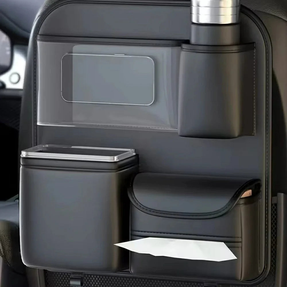Car Seat Organizer Back Seat Storage Bag PU Leather Waterproof Multi-Pocket Hanging Pouch (Without Foldable Table) - 2