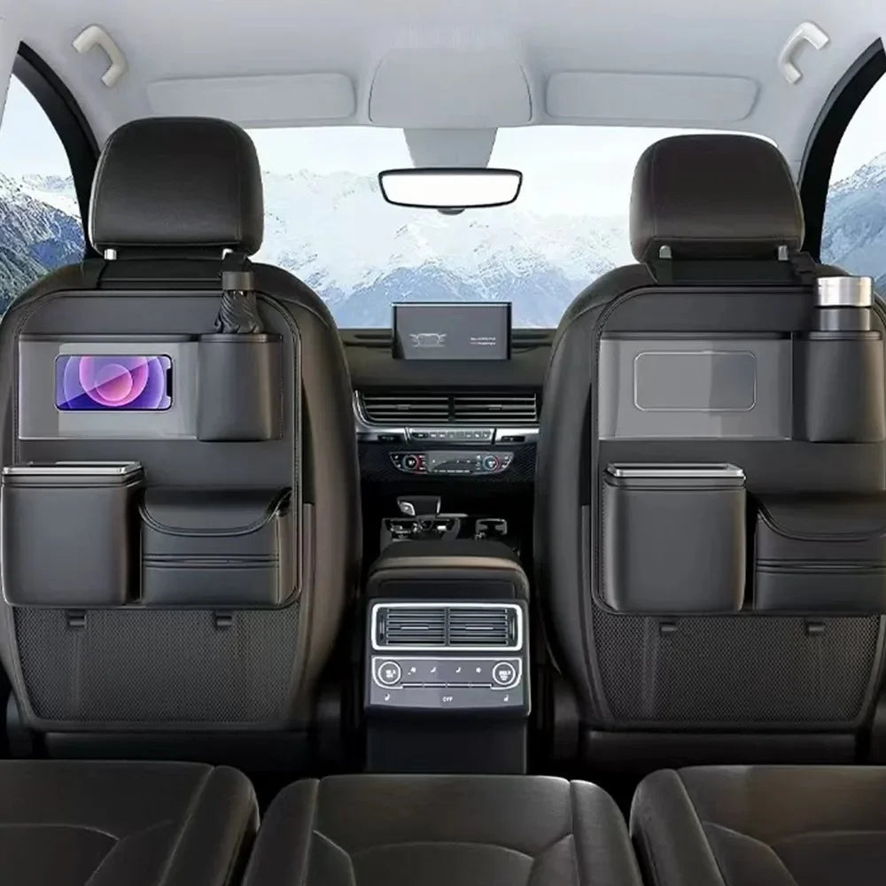 Car Seat Organizer Back Seat Storage Bag PU Leather Waterproof Multi-Pocket Hanging Pouch (Without Foldable Table) - 4