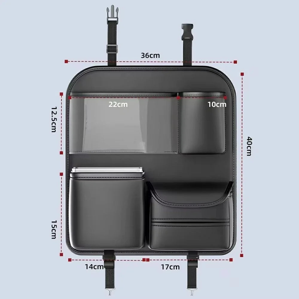 Car Seat Organizer Back Seat Storage Bag PU Leather Waterproof Multi-Pocket Hanging Pouch (Without Foldable Table) - 6