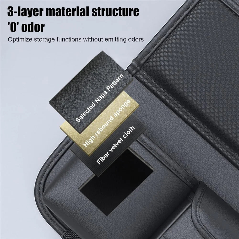 Car Seat Back Organizer Multi Pocket Storage Bag Waterproof PU Leather Kick Mat with Foldable Table - 7