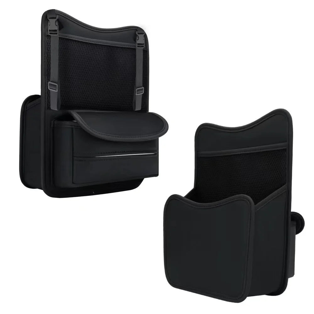 Universal Car Seat Back Organizer PU Leather Storage Bag Center Hanger Between Seats - Black - 1