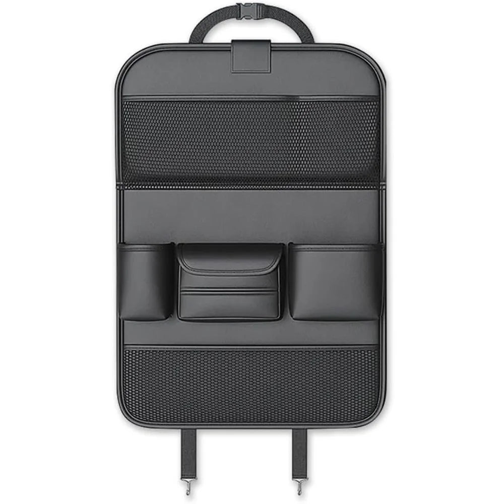 Nappa Texture PU Leather Car Backseat Storage Bag Multi Pocket Seat Organizer with Folding Tray - Black - 2