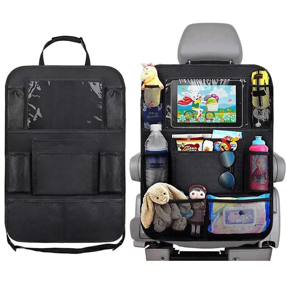 Car Seat Back Storage Bag Waterproof 600D Oxford Fabric Organizer Pouch with Transparent Pocket for iPad - 1