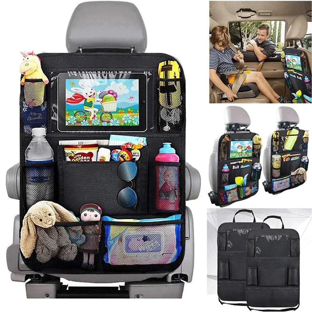 Car Seat Back Storage Bag Waterproof 600D Oxford Fabric Organizer Pouch with Transparent Pocket for iPad - 3