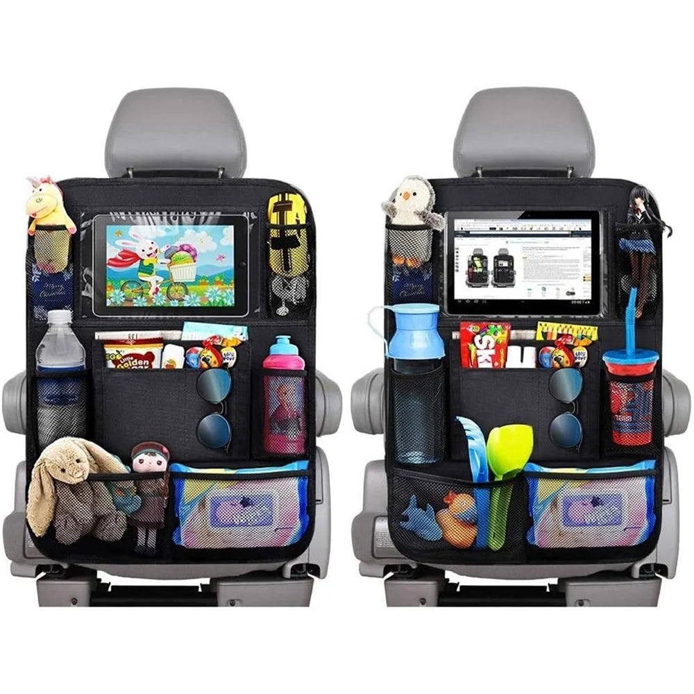 Car Seat Back Storage Bag Waterproof 600D Oxford Fabric Organizer Pouch with Transparent Pocket for iPad - 4
