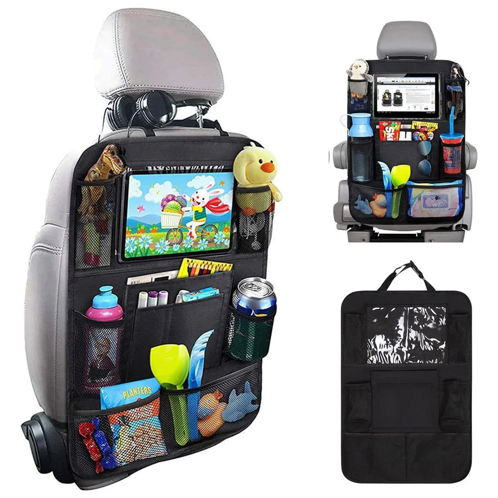Car Seat Back Storage Bag Waterproof 600D Oxford Fabric Organizer Pouch with Transparent Pocket for iPad - 5