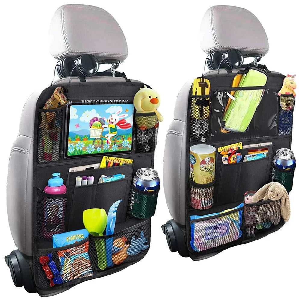 Car Seat Back Storage Bag Waterproof 600D Oxford Fabric Organizer Pouch with Transparent Pocket for iPad - 6