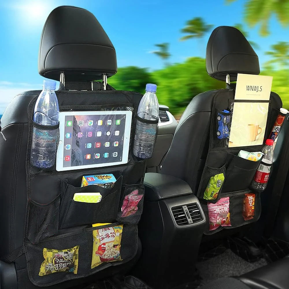 Car Seat Back Storage Bag Waterproof 600D Oxford Fabric Organizer Pouch with Transparent Pocket for iPad - 7