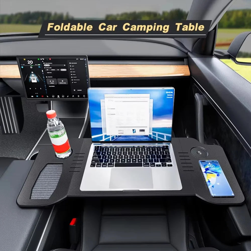For Tesla Model 3  /  Y Front Seat Tri-Fold Folding Tray Table Multifunctional Car Laptop Desk Portable Work Station - 2