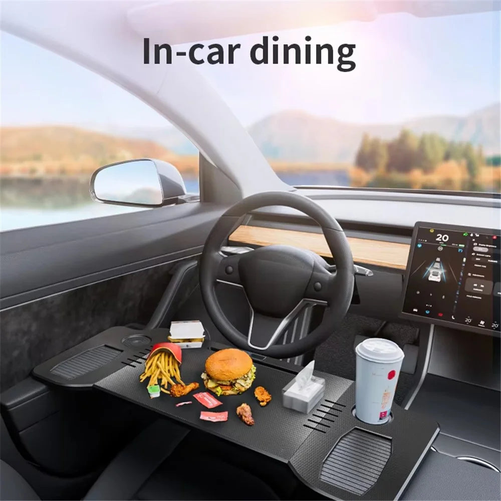 For Tesla Model 3  /  Y Front Seat Tri-Fold Folding Tray Table Multifunctional Car Laptop Desk Portable Work Station - 3
