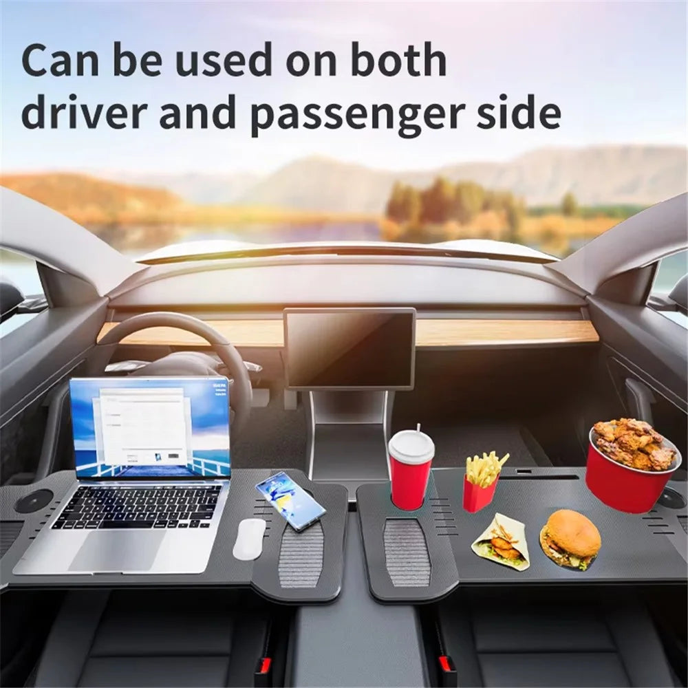 For Tesla Model 3  /  Y Front Seat Tri-Fold Folding Tray Table Multifunctional Car Laptop Desk Portable Work Station - 4