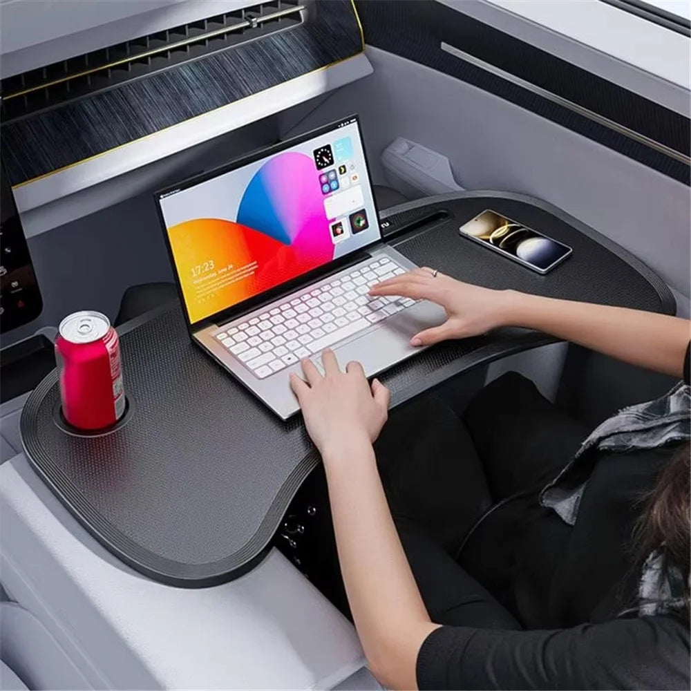 For Tesla Model 3  /  Y Front Seat Bi-Fold Foldable Laptop Desk Car Steering Wheel Table Portable Dining Tray - 2