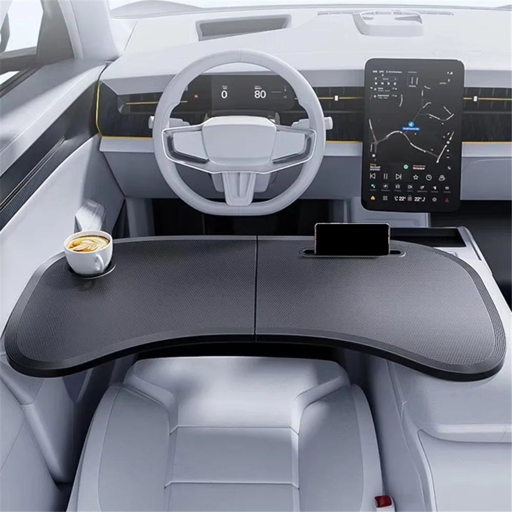 For Tesla Model 3  /  Y Front Seat Bi-Fold Foldable Laptop Desk Car Steering Wheel Table Portable Dining Tray - 4