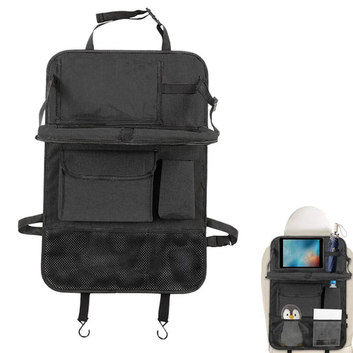 Universal Car Seat Back Organizer Oxford Fabric Multi-Pocket Storage Bag with Folding Tray - Black - 1