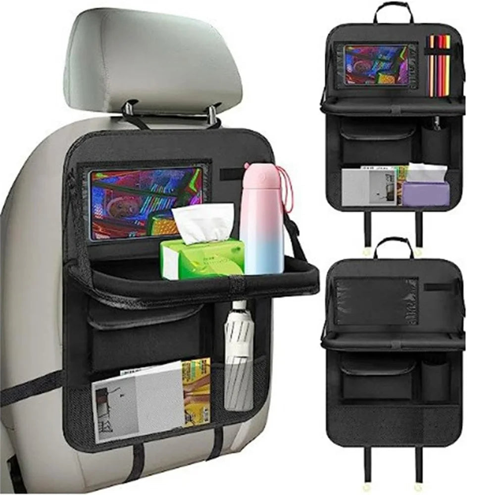 Universal Car Seat Back Organizer Oxford Fabric Multi-Pocket Storage Bag with Folding Tray - Black - 2