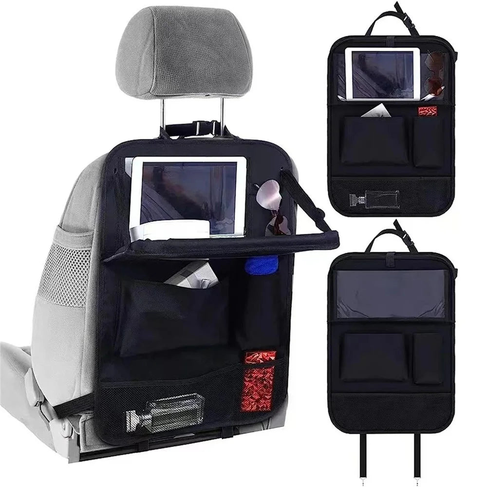 Universal Car Seat Back Organizer Oxford Fabric Multi-Pocket Storage Bag with Folding Tray - Black - 3