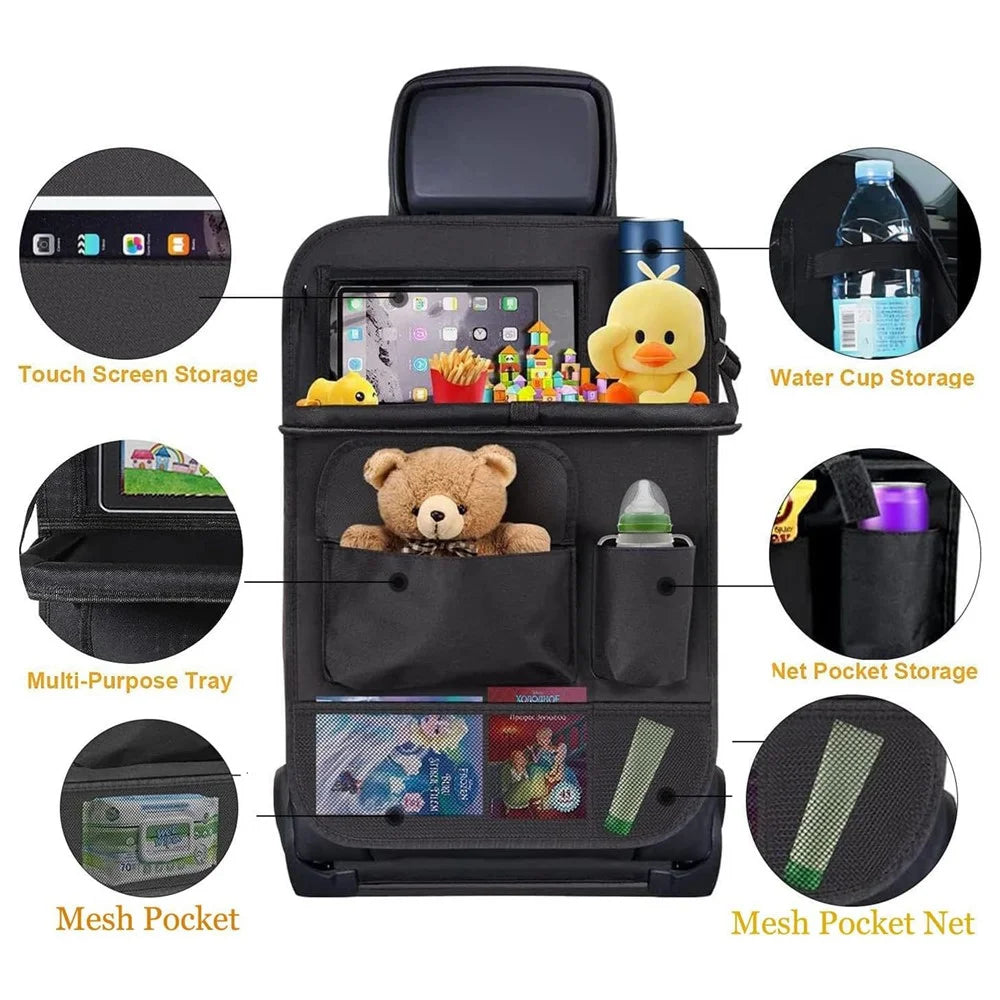 Universal Car Seat Back Organizer Oxford Fabric Multi-Pocket Storage Bag with Folding Tray - Black - 5