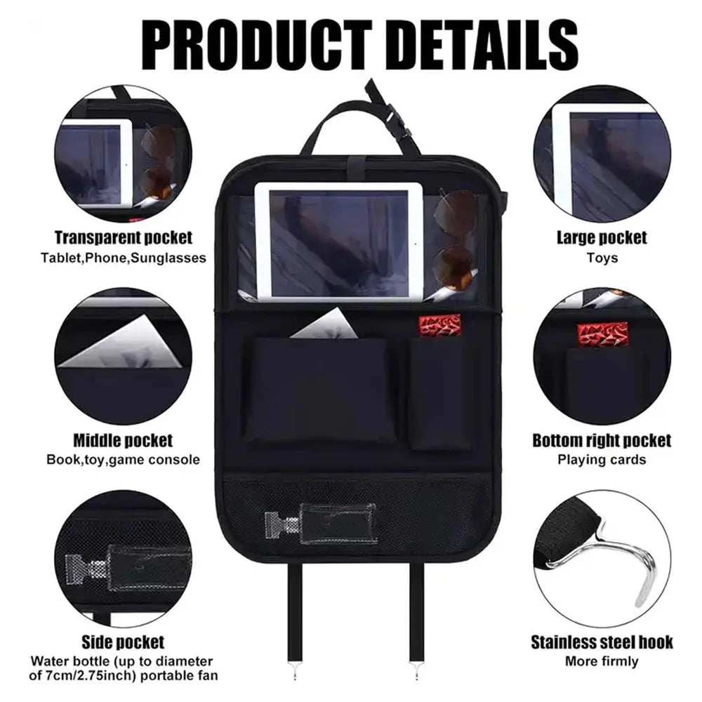 Universal Car Seat Back Organizer Oxford Fabric Multi-Pocket Storage Bag with Folding Tray - Black - 6
