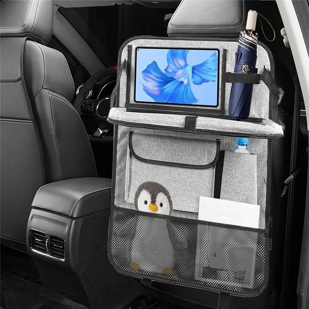 Universal Car Seat Back Organizer Oxford Fabric Multi-Pocket Storage Bag with Folding Tray - Black - 7