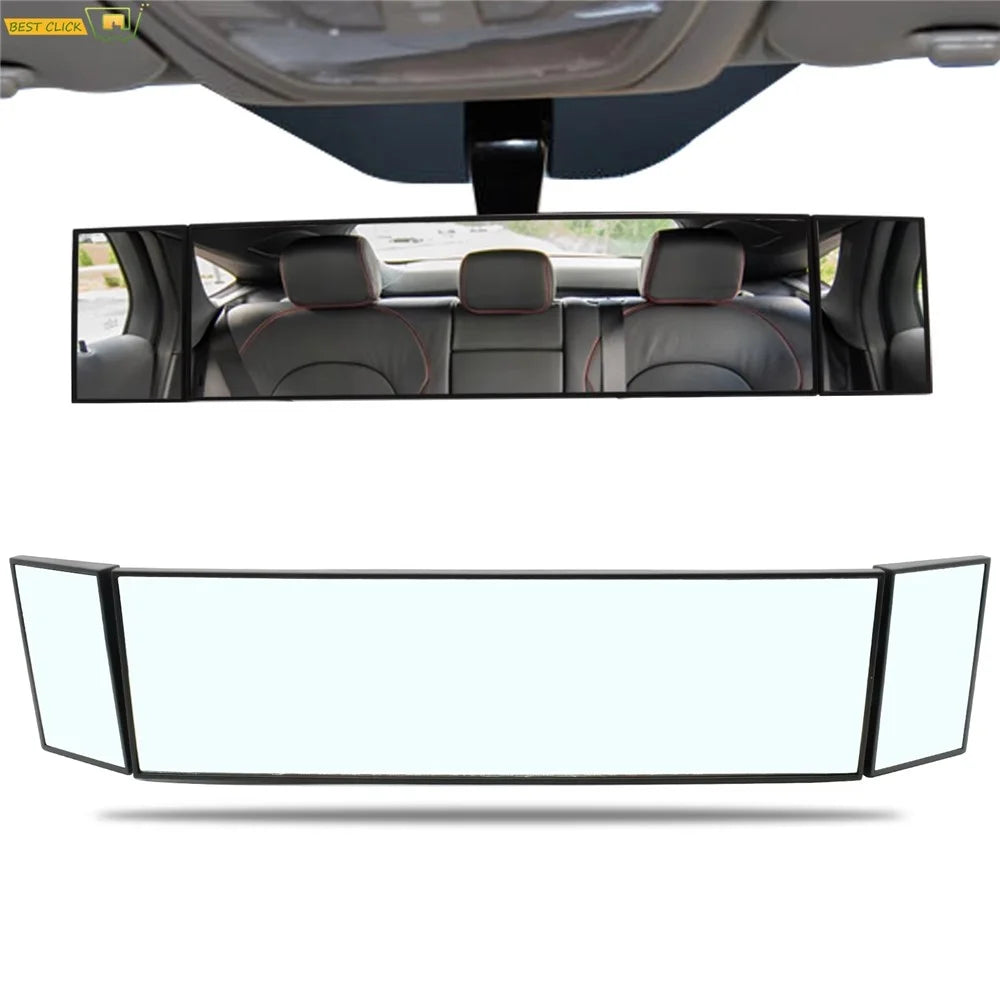 SD-2411 High Definition Glass Universal Tri-Fold Car Rearview Mirror Wide Angle Curved Mirror - 1