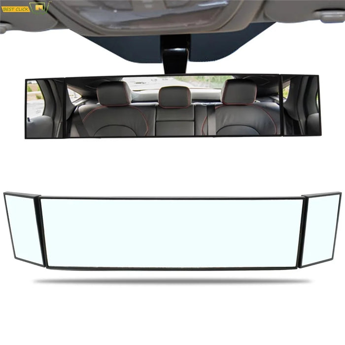 SD-2411 High Definition Glass Universal Tri-Fold Car Rearview Mirror Wide Angle Curved Mirror - 1