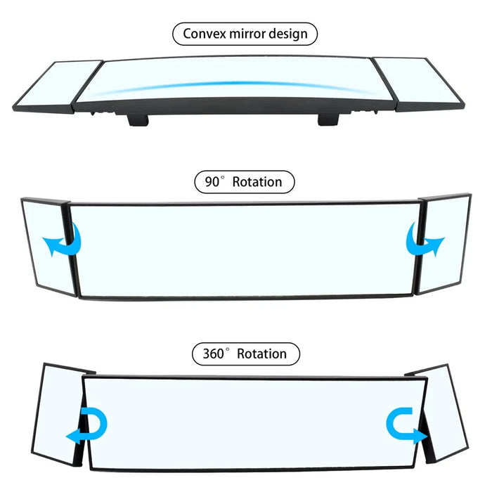 SD-2411 High Definition Glass Universal Tri-Fold Car Rearview Mirror Wide Angle Curved Mirror - 4