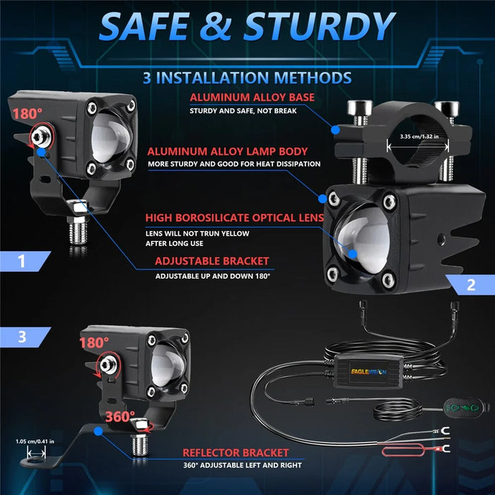 M1 Plus 2Pcs Motorcycle LED Spotlight Strobe Light for Motorcycle Electric Bike Devil Eye Headlight - 6